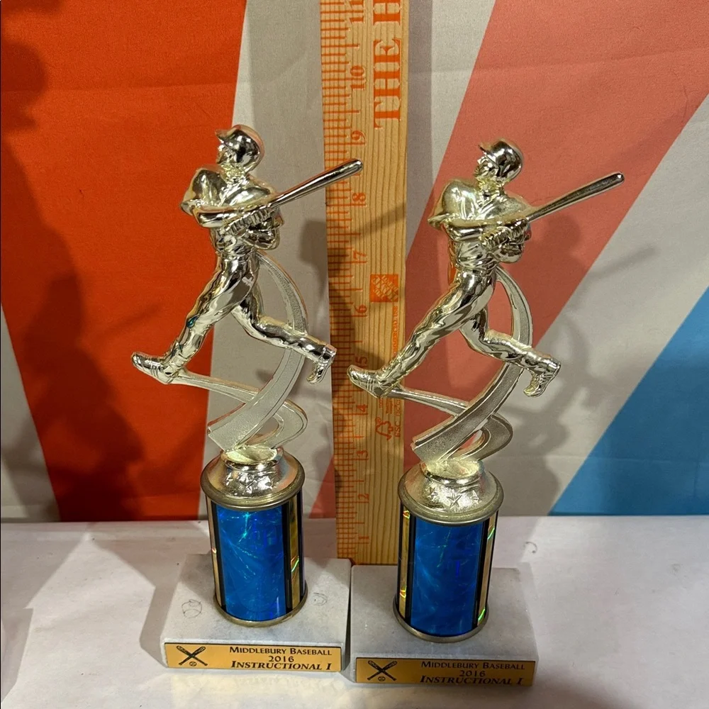 Gold and Blue Sports Trophies-bike and baseball
